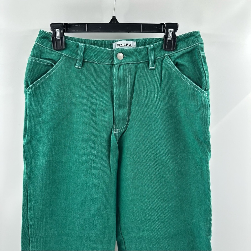 RSQ Emerald Green High Rise Wide Leg Dad Jeans Size Large 100% Cotton - Picture 2 of 6
